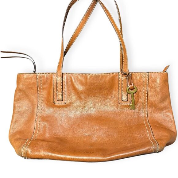 VINTAGE FOSSIL Women’s Brown Genuine Leather Emma Zipper Tote Bag - Picture 3 of 9